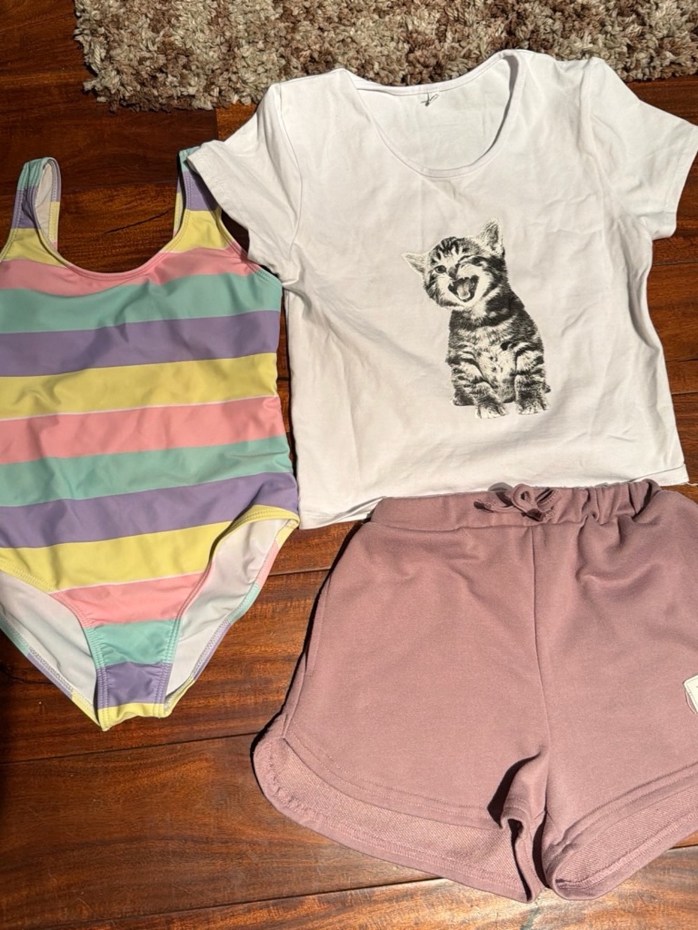 3 piece bundle Striped Pastel One-Piece Swimsuit - Mint, Lavender Pink, Yellow